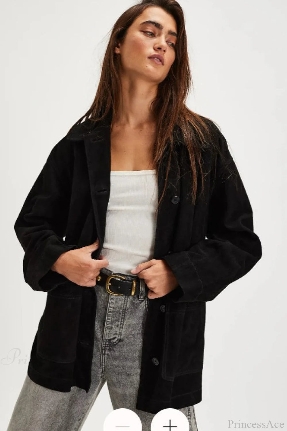 Vintage Simple Suede Single Breasted Jacket Black / S
