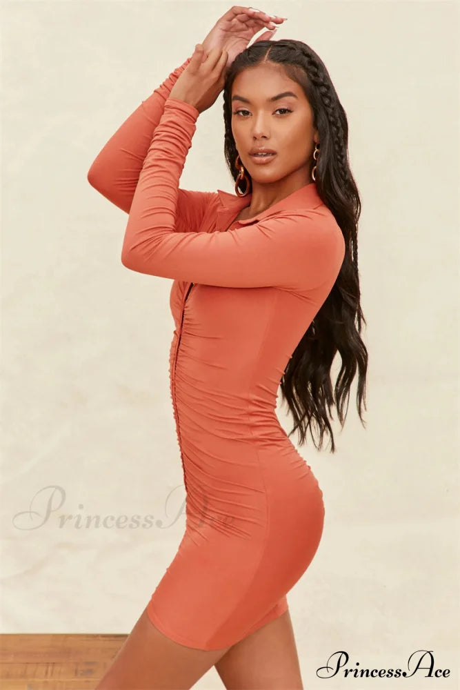 Vintage Single-Breasted Mini Dress For Summer M / Orange Dresses