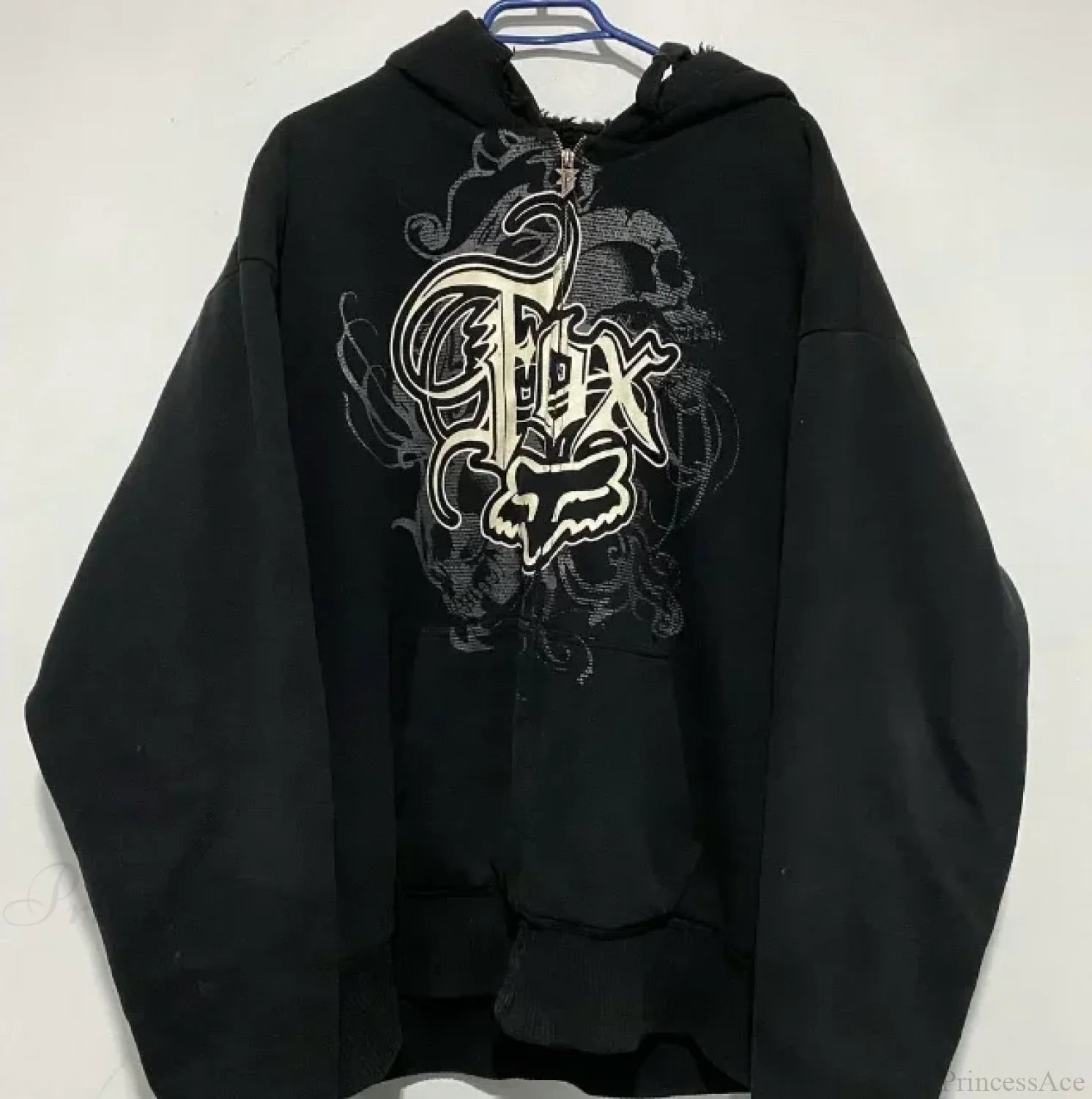 Vintage Skull Rose Print Hoodie black 18 / S