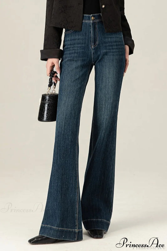 Vintage Solid Color Stretchy Bootcut Jeans Blue / S