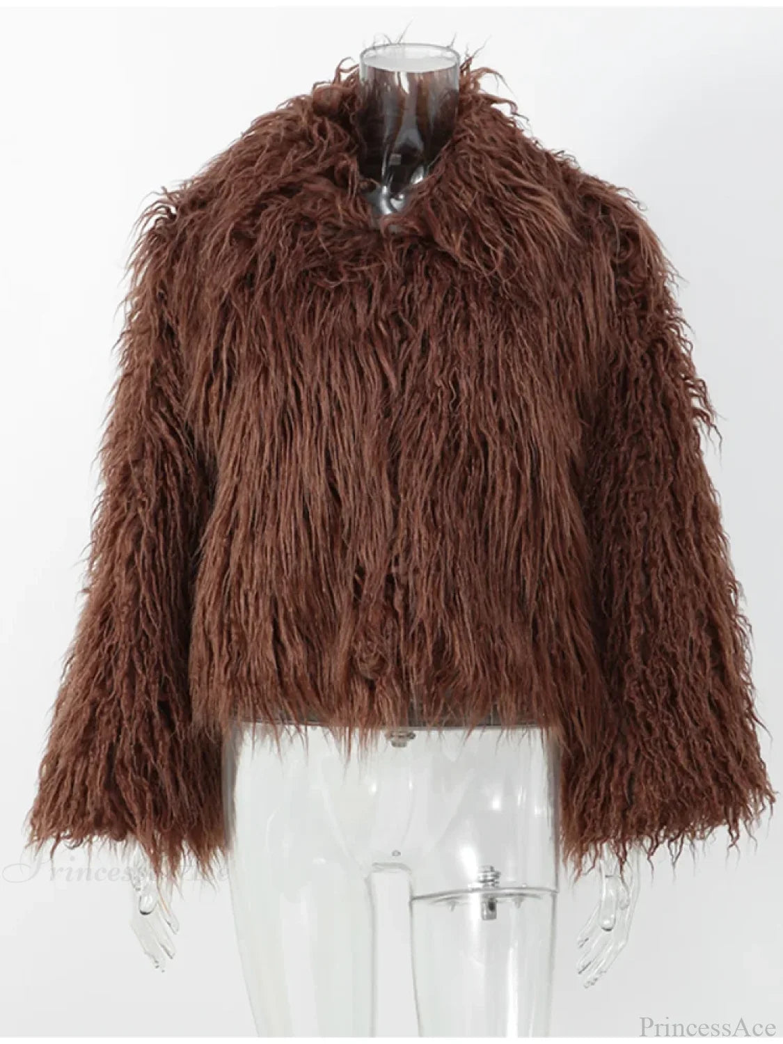 Vintage Solid Plush Fluffy Short Coat Brown / S