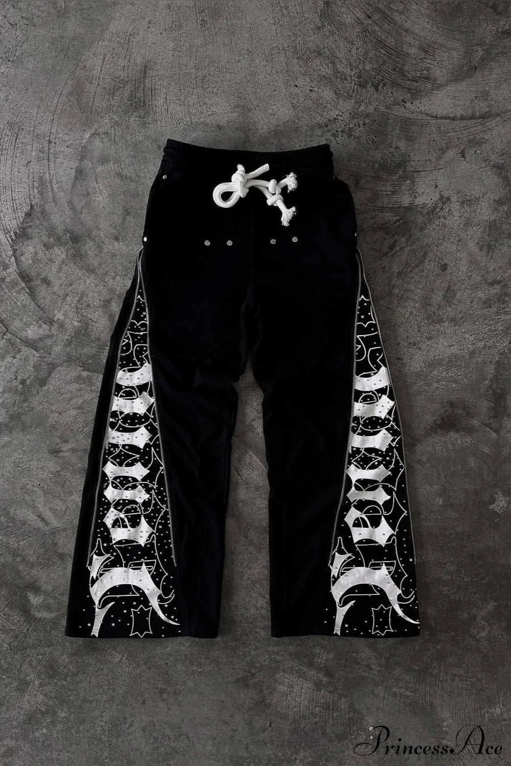 Vintage Street Print Casual Track Pants Black / S