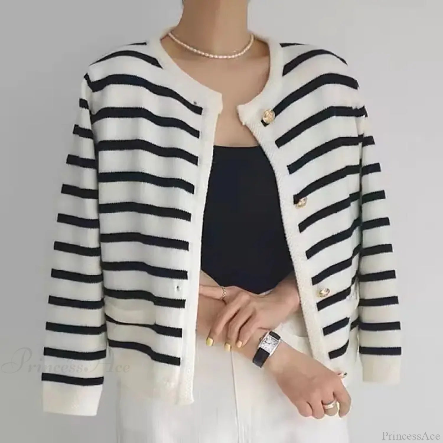 Vintage Striped Loose Knitting Simplicity Knit Cardigan Black / One Size cardiagn-250126