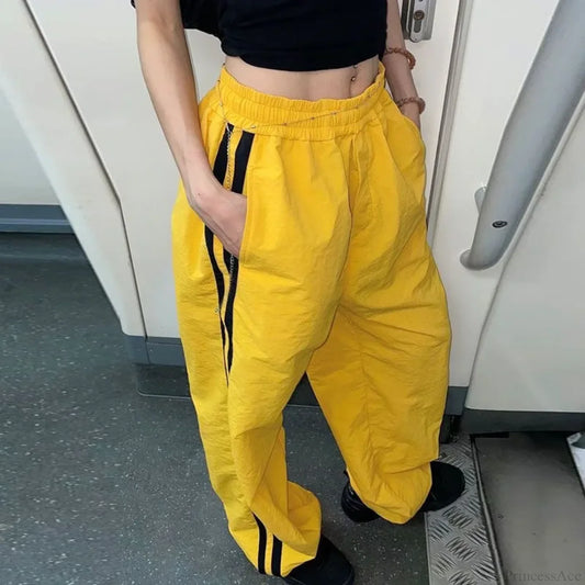Vintage Striped Oversize Baggy Jogging Pant Yellow / M pant-250223