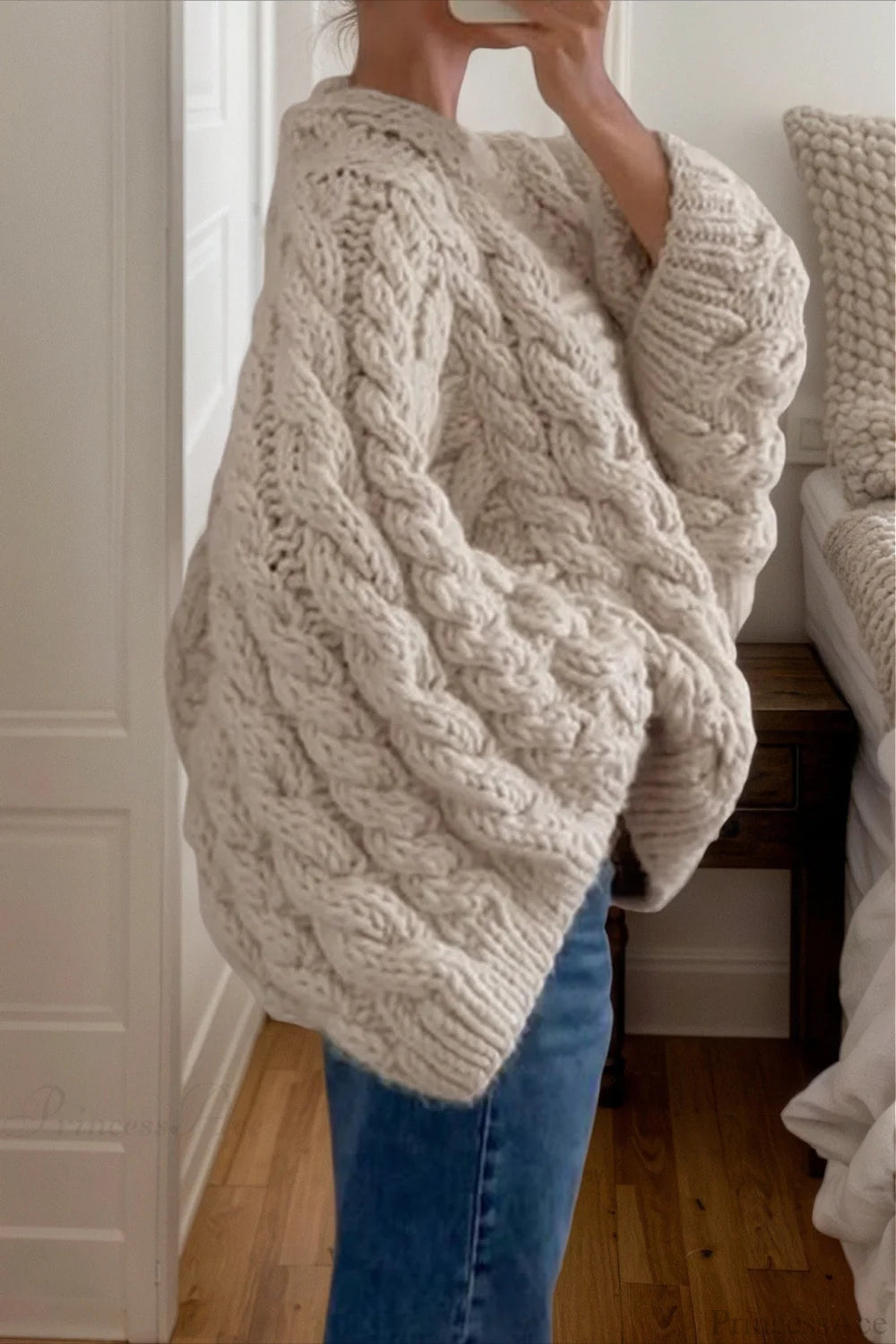 Vintage Stylish Crewneck Bell Sleeve Loose Sweater