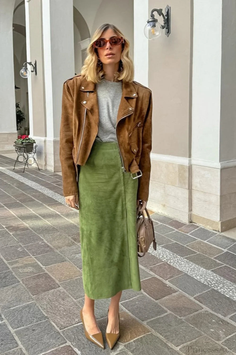 Vintage Suede High Waist Midi Pencil Skirt