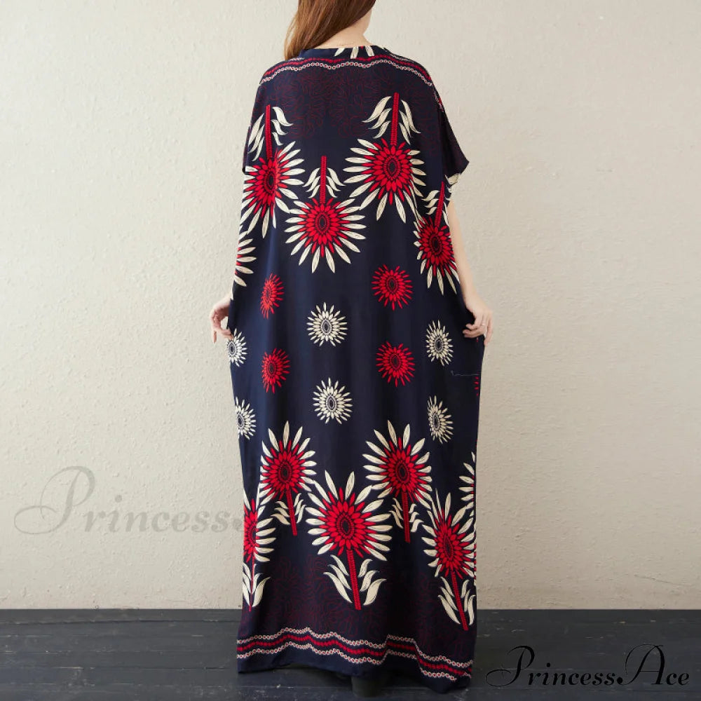 Vintage Summer Women Beach Dress With Oversized Floral Print Dresses