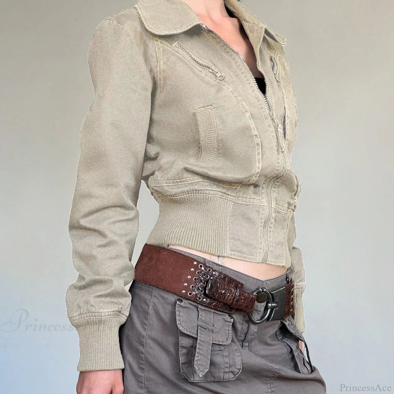 Vintage Utility Zip Slim Fit Pocket Jacket