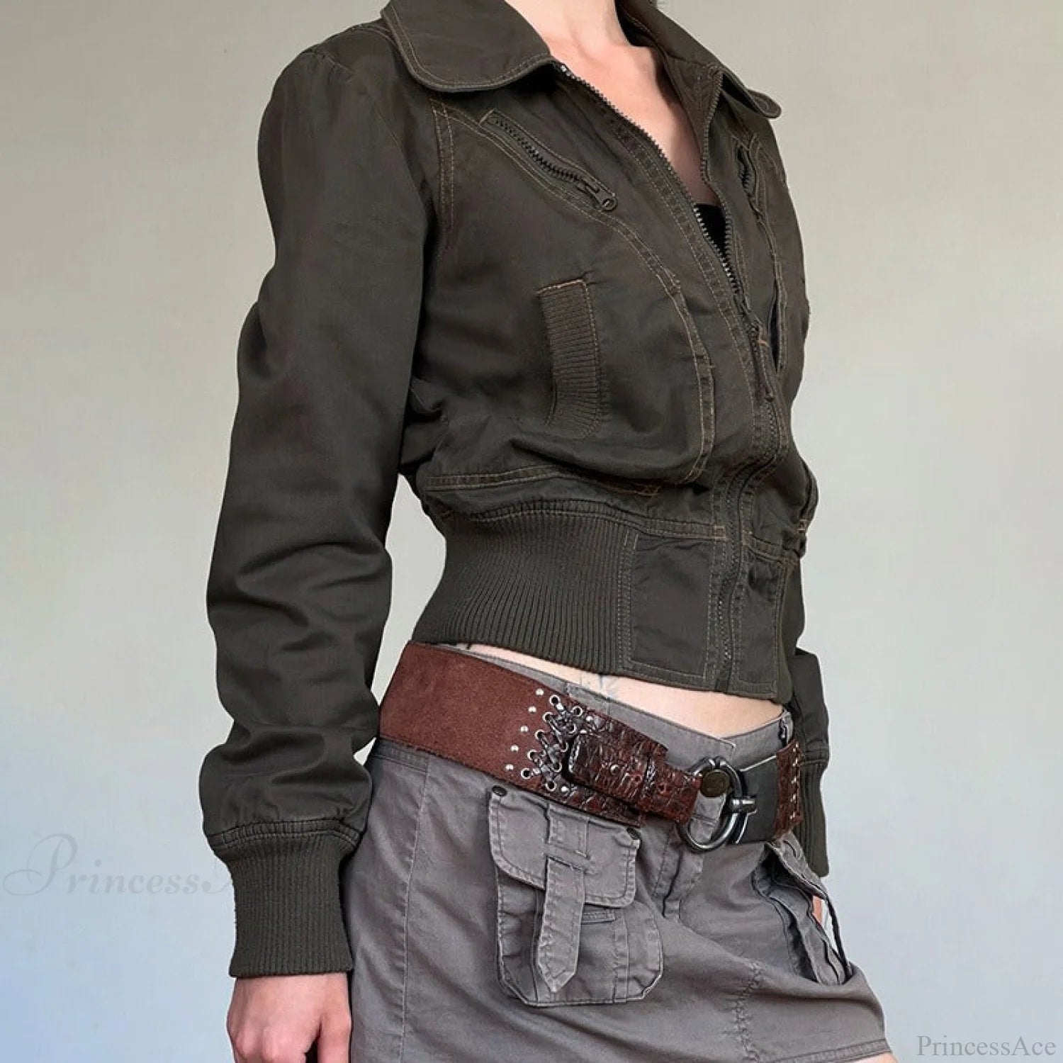 Vintage Utility Zip Slim Fit Pocket Jacket