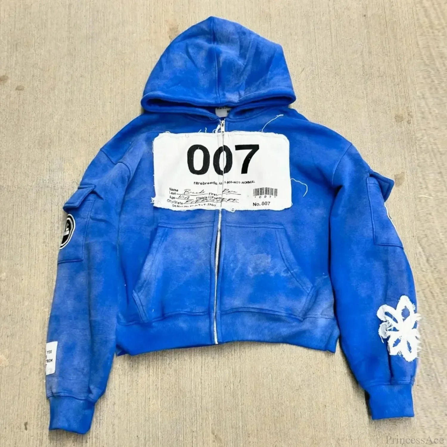 Vintage Wash Zip Up Hoodie Blue / M
