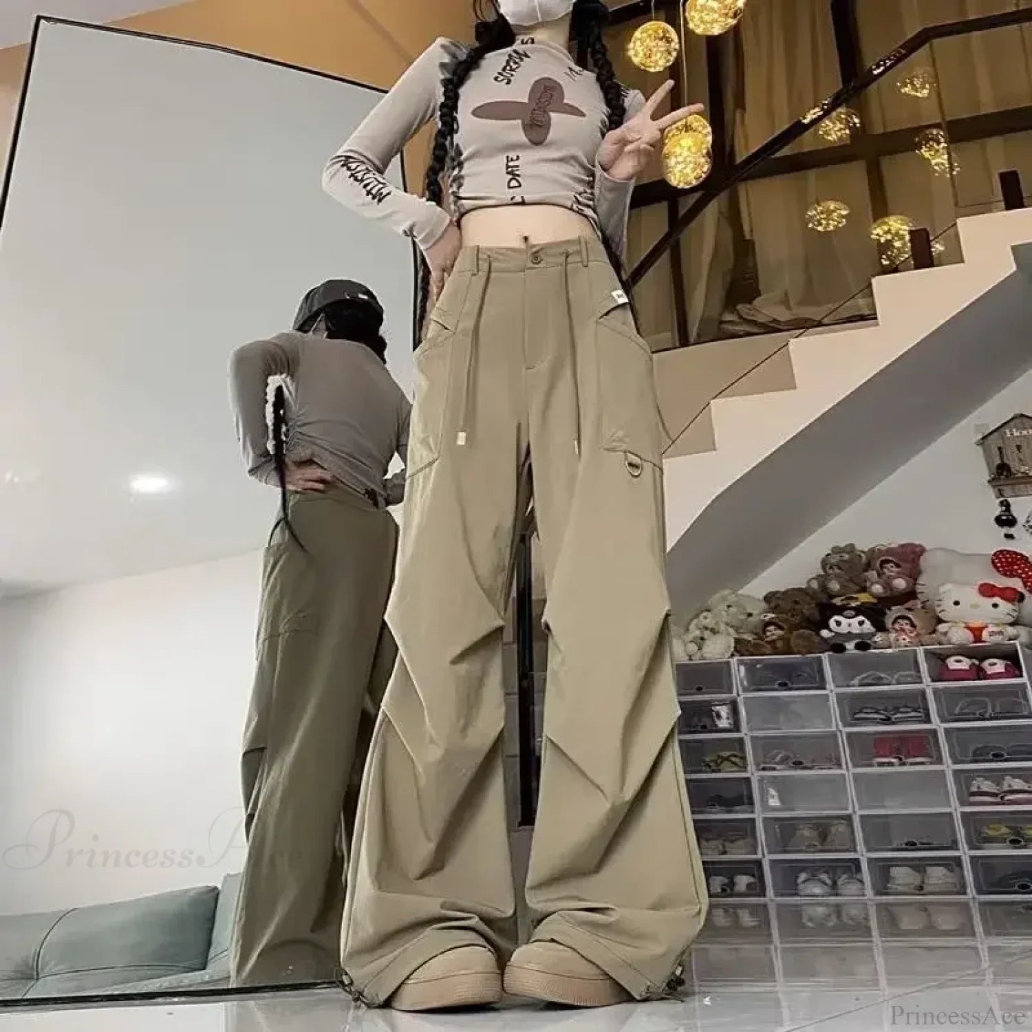 Vintage Y2K Cargo Streetwear Pants Khaki / M