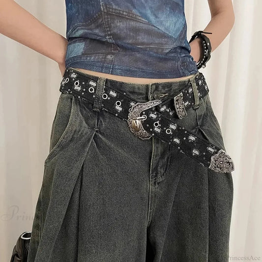 Vintage Y2K Dark Jeans Strap Black / 105CM