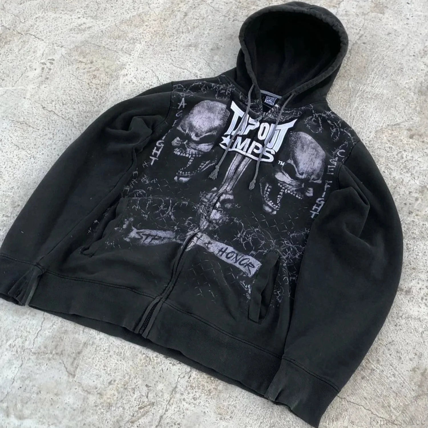 Vintage Y2K Gothic Skeleton Zipper Hoodie black / S