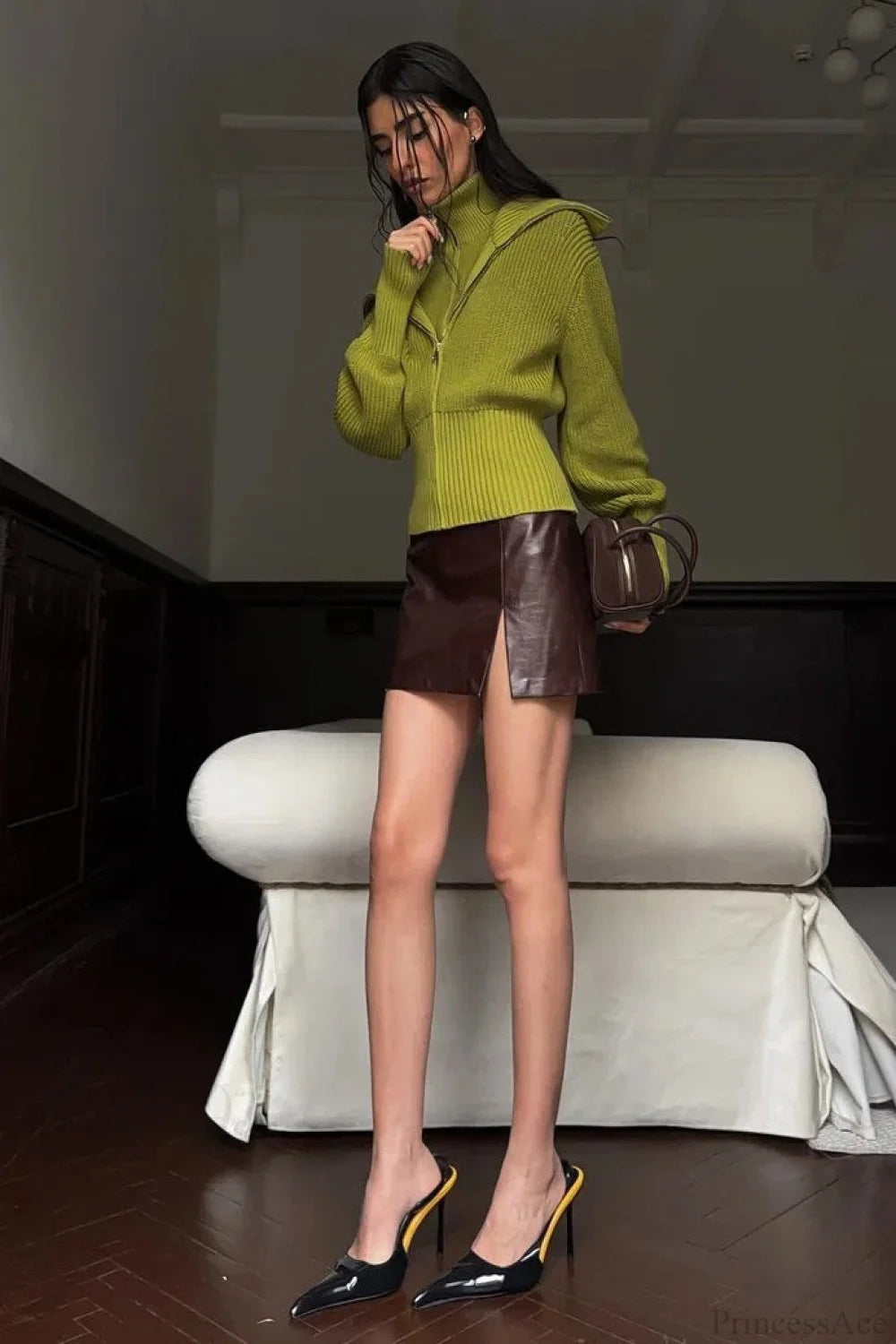 VintageTwo-in-one Solid Wide Lapel Zipper Sweater