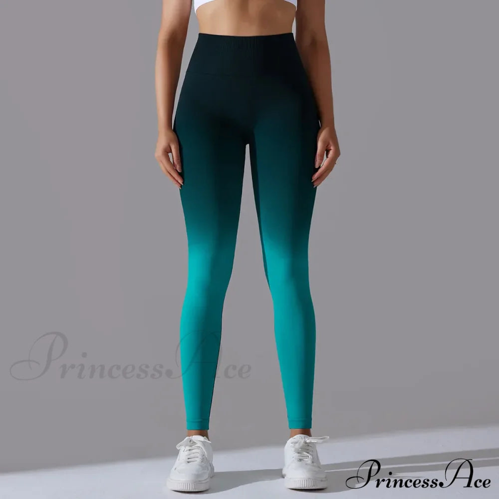 Waist Gradient Seamless Knitting Fitness Cycling Legging Dark Green / S