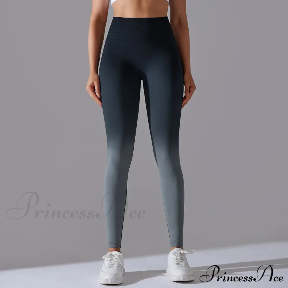 Waist Gradient Seamless Knitting Fitness Cycling Legging Gray / S