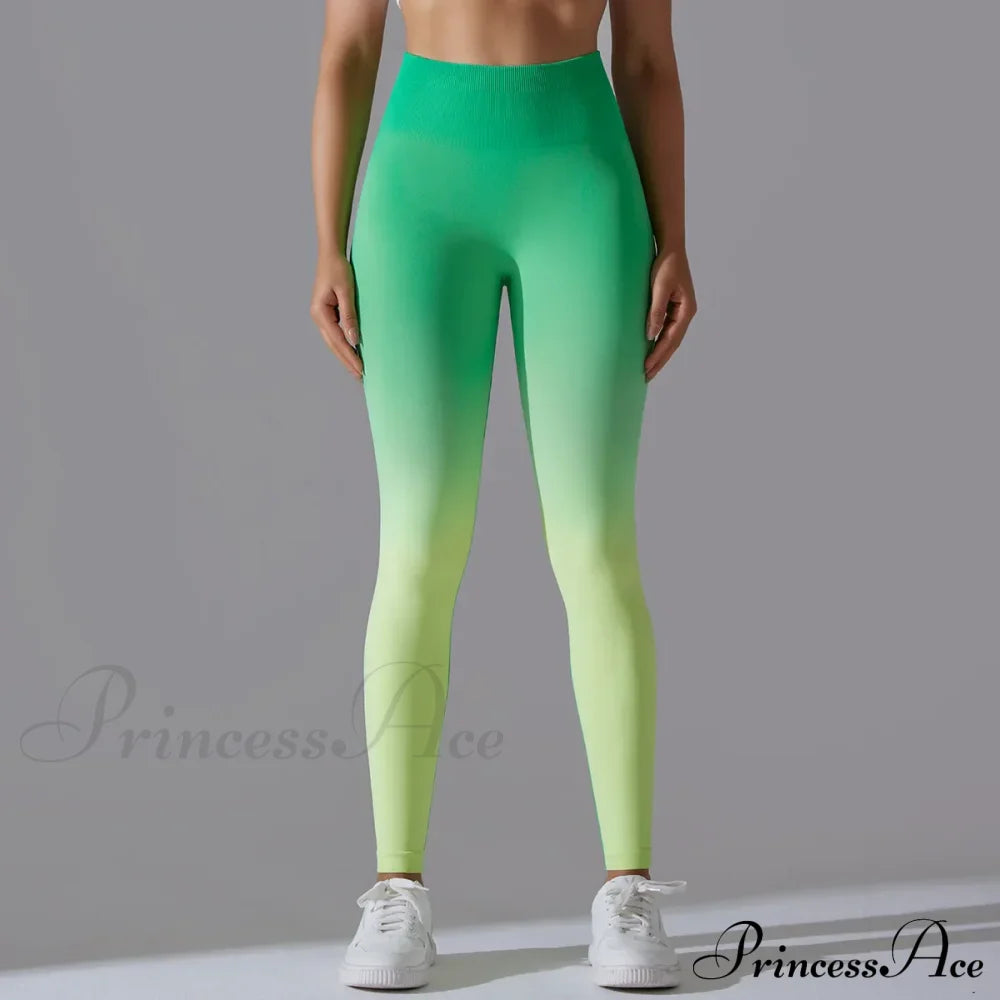 Waist Gradient Seamless Knitting Fitness Cycling Legging Green / S