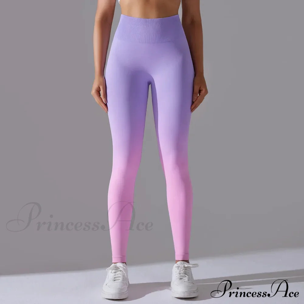 Waist Gradient Seamless Knitting Fitness Cycling Legging Pink / S