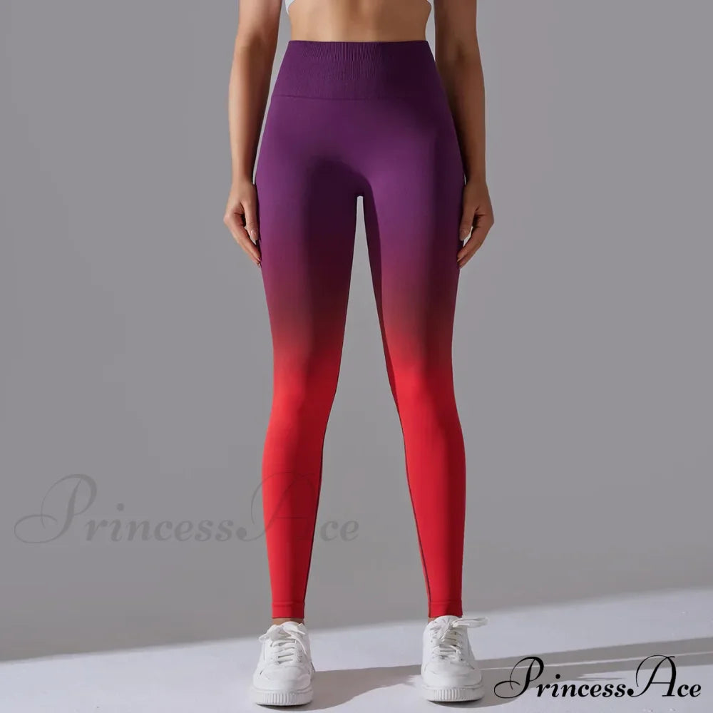 Waist Gradient Seamless Knitting Fitness Cycling Legging Red / S