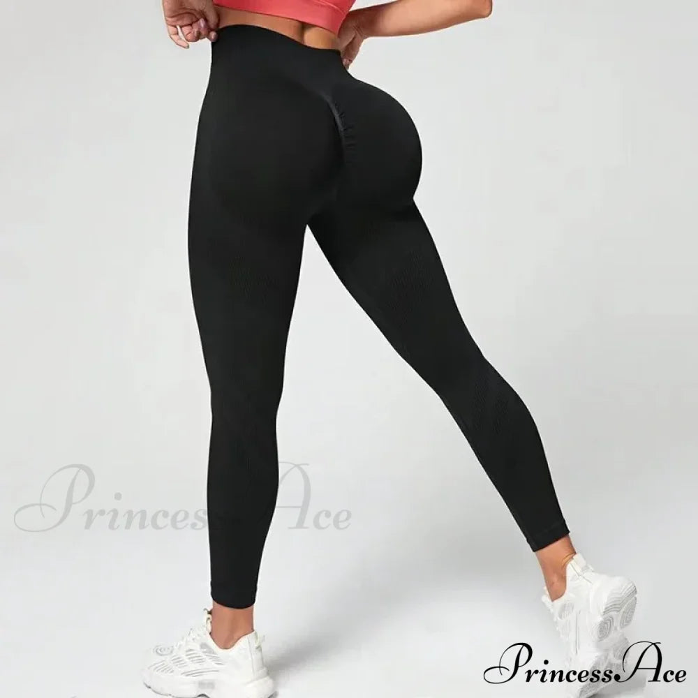 Waist Seamless Fitness Fashion Knitting Slim Legging Black / S