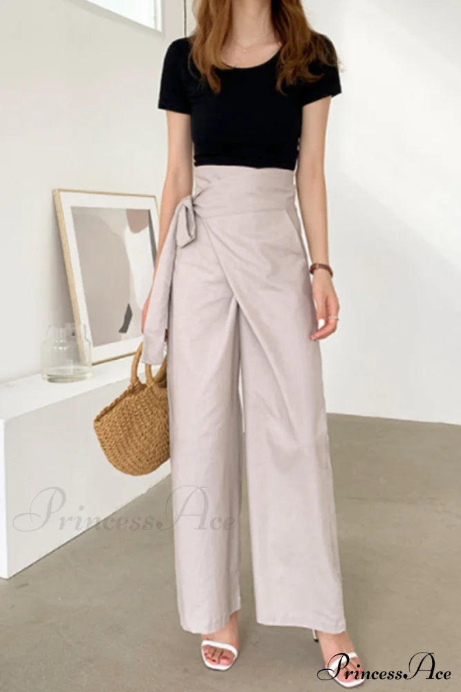 Waist-Tied Pants Beige / L