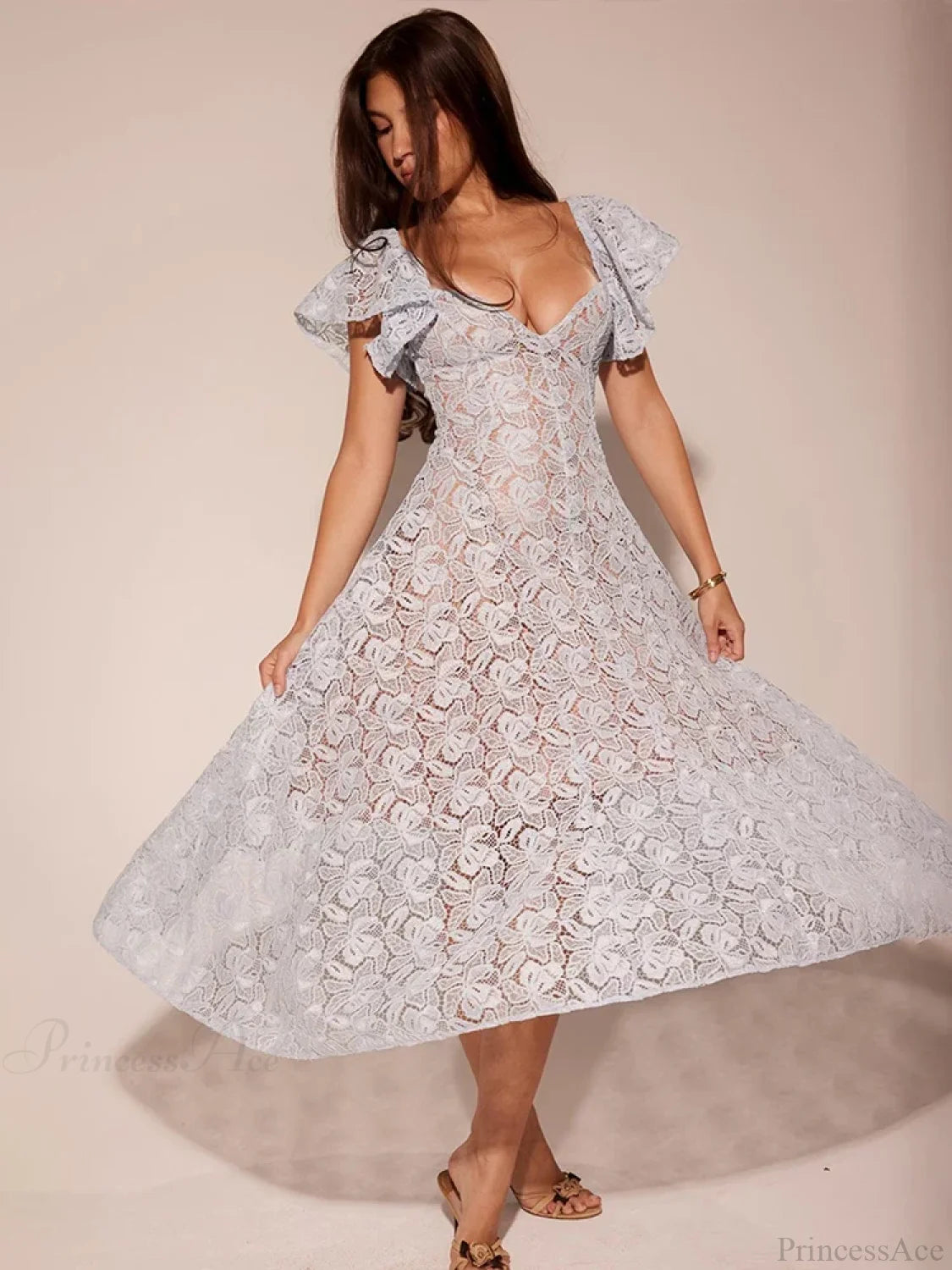 Waist Wrap Lace Vacation Dress vacationdress-250223