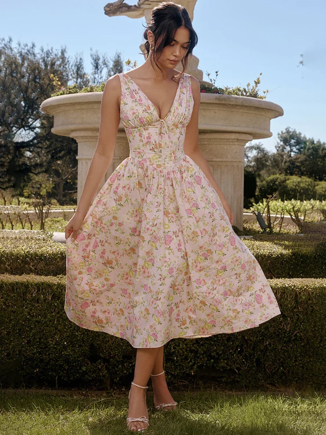 Waist Wrap Print A-line Vacation Dress Pink / S vacationdress-250223