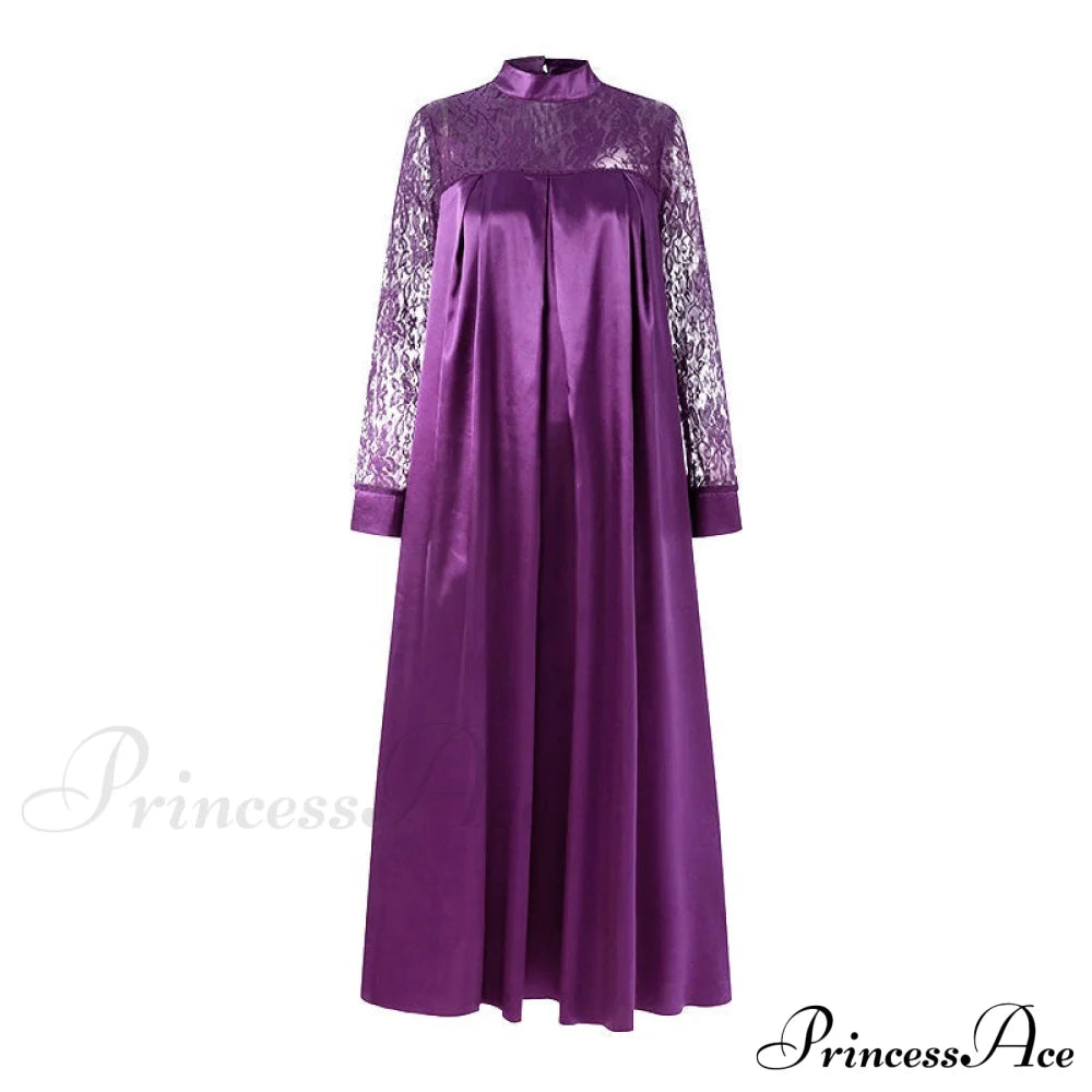 Warm-Season Long Gown Women’s Party And With Full-Length Kaftan Lace Patchwork Neck Sleeves