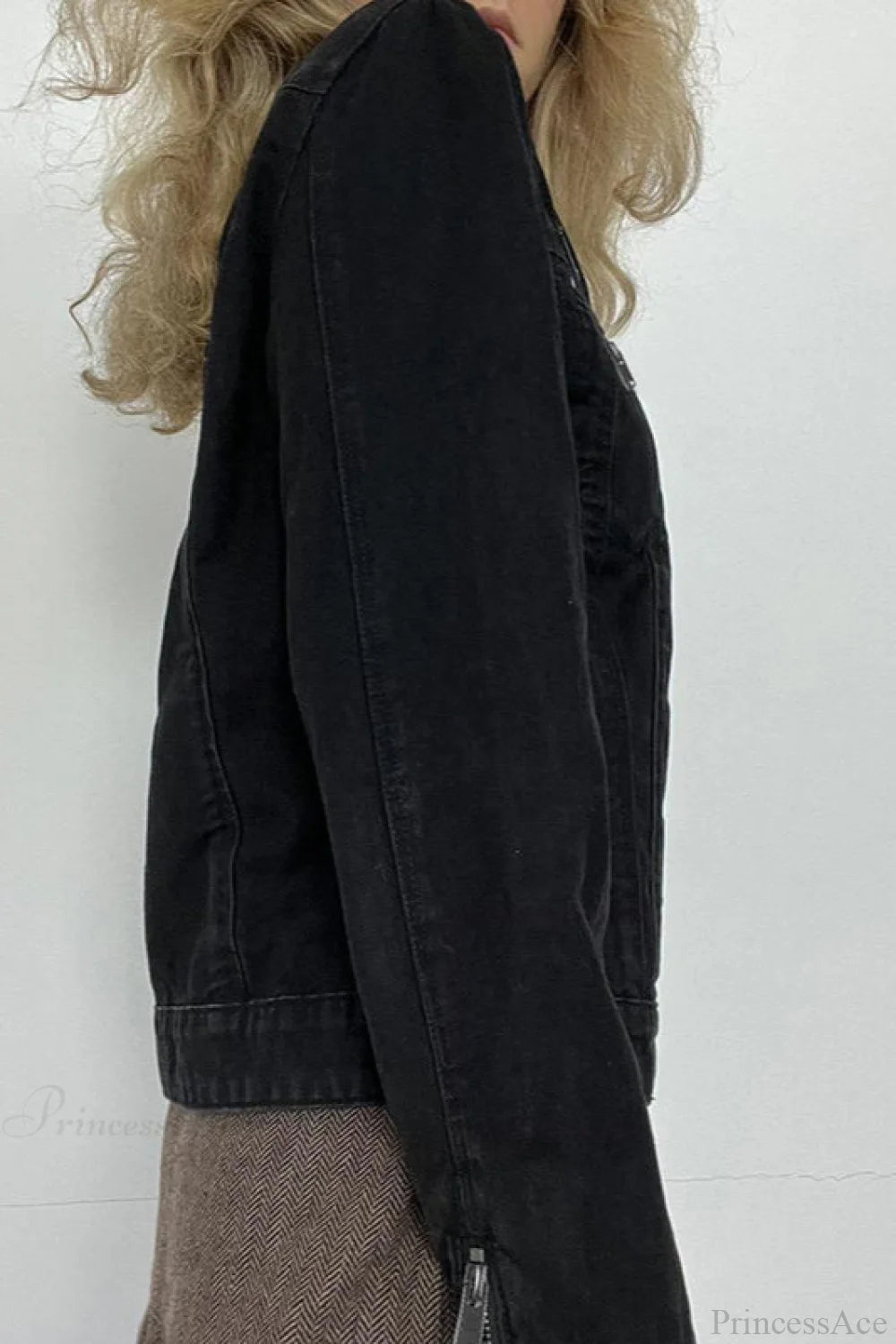 Washed Black Denim Zip Hoodie
