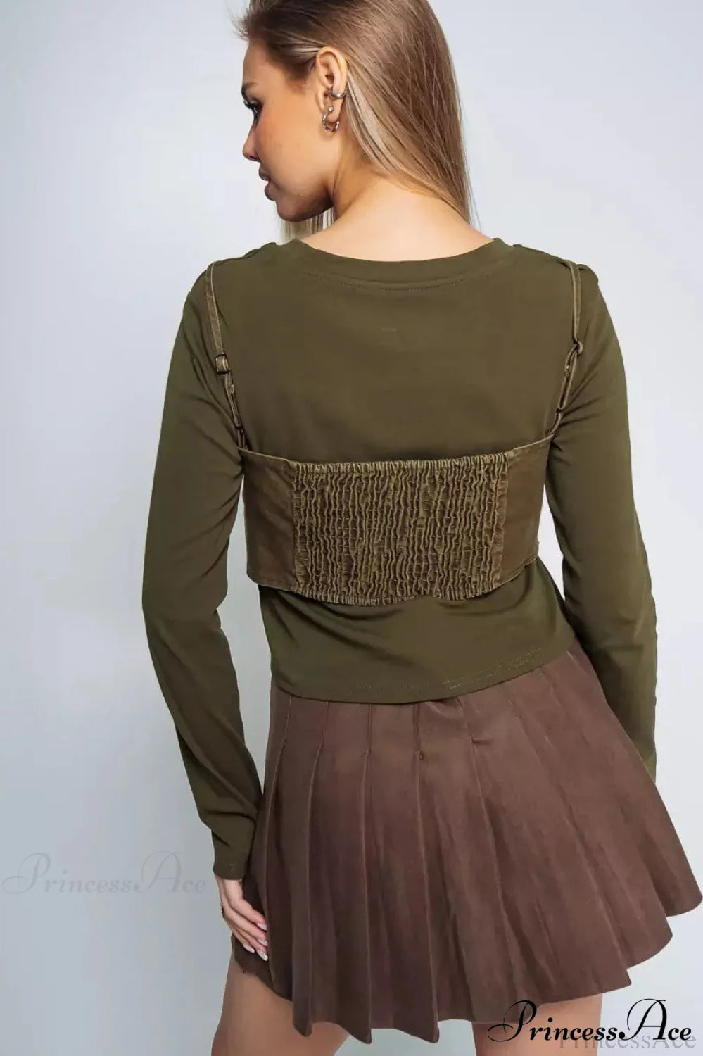 Washed Denim Cami Layered Slim Long Sleeve Tee