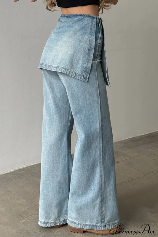 Washed Denim High Waisted Irregular Wide Leg Jeans