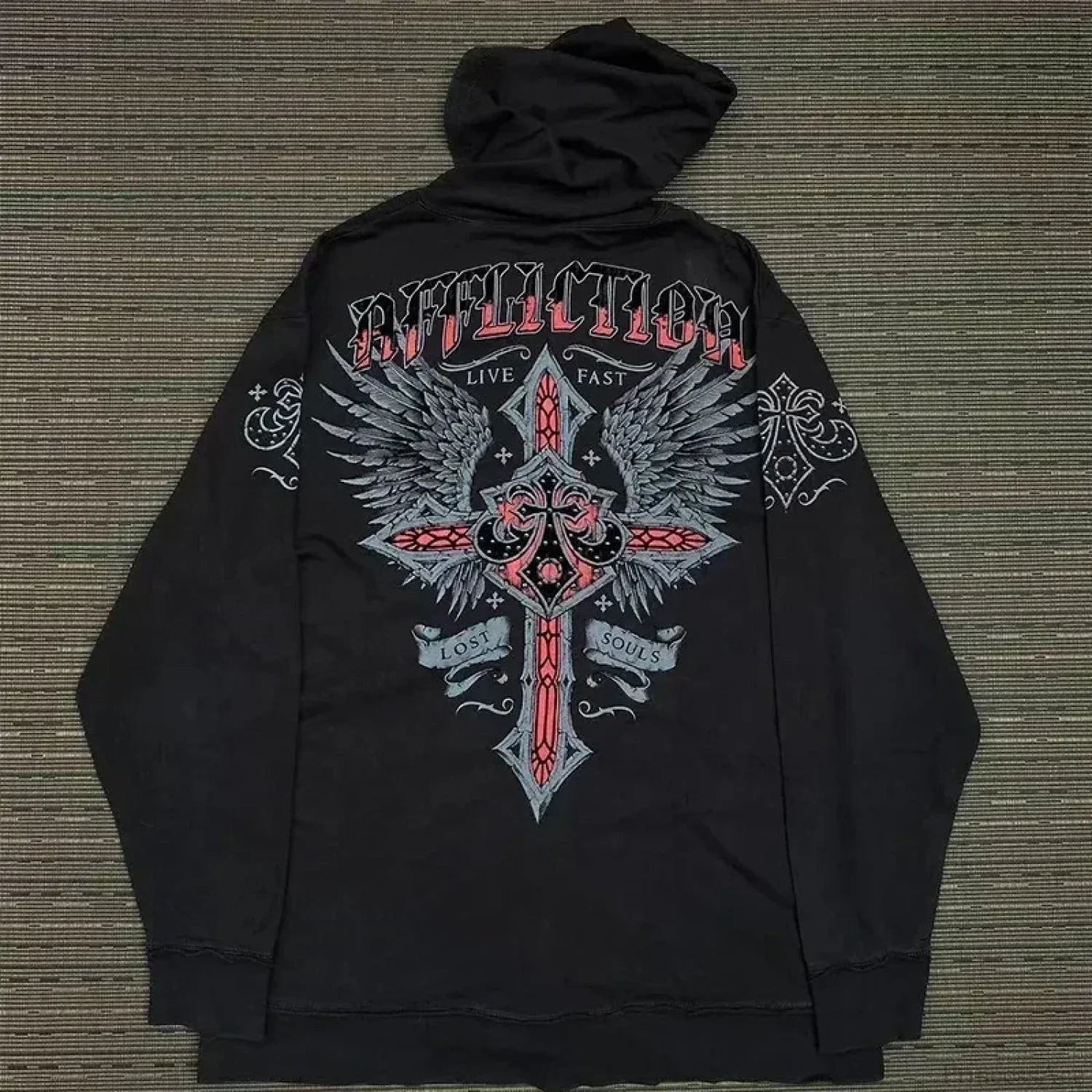 Washed Gothic Letter Zipper Hoodie black 12 / S