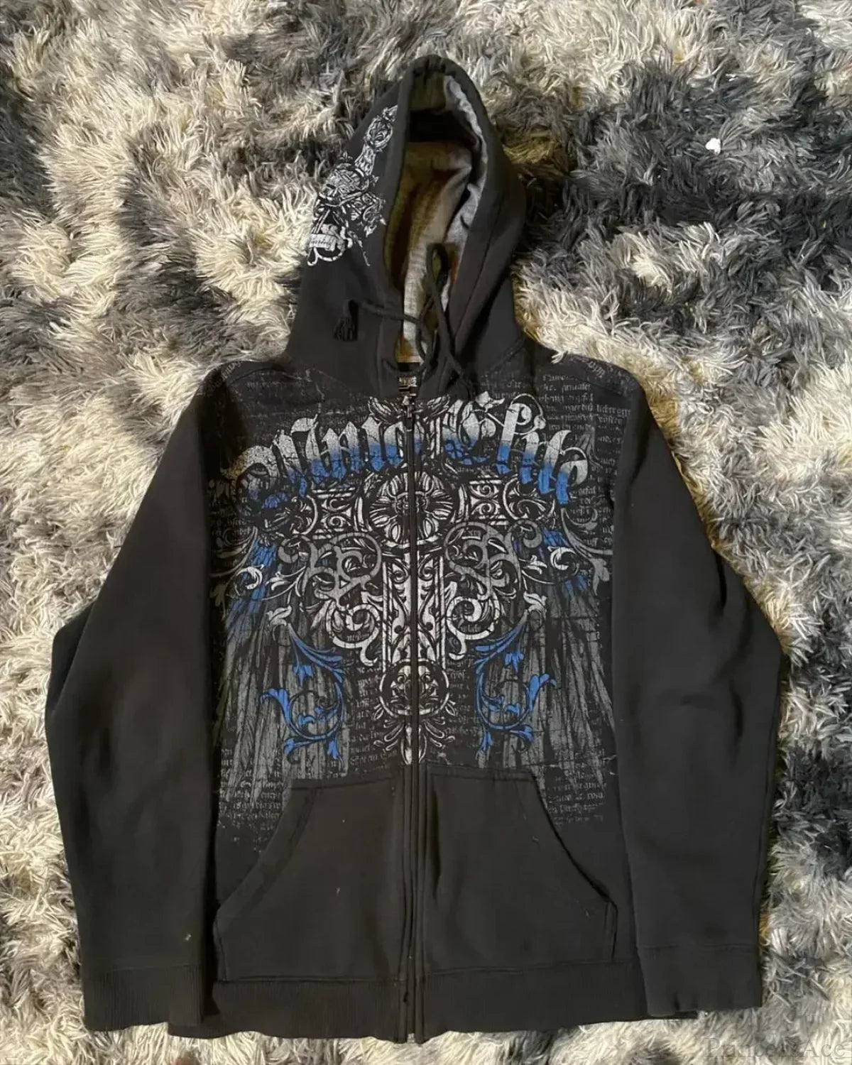 Washed Gothic Letter Zipper Hoodie black 3 / S