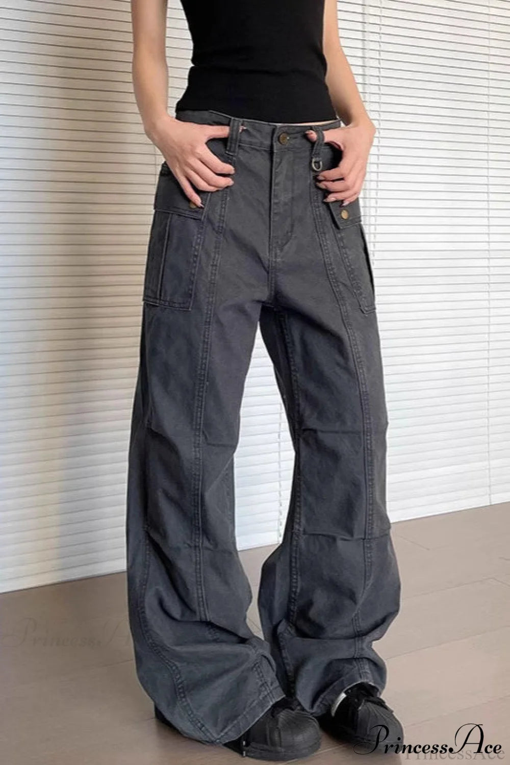 Washed Multi Pocket Flared Cargo Pants