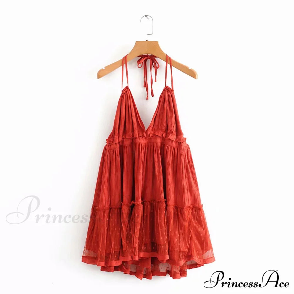 Weekend Getaway Stylish Linen Skater Dress Red / S Casual Dresses