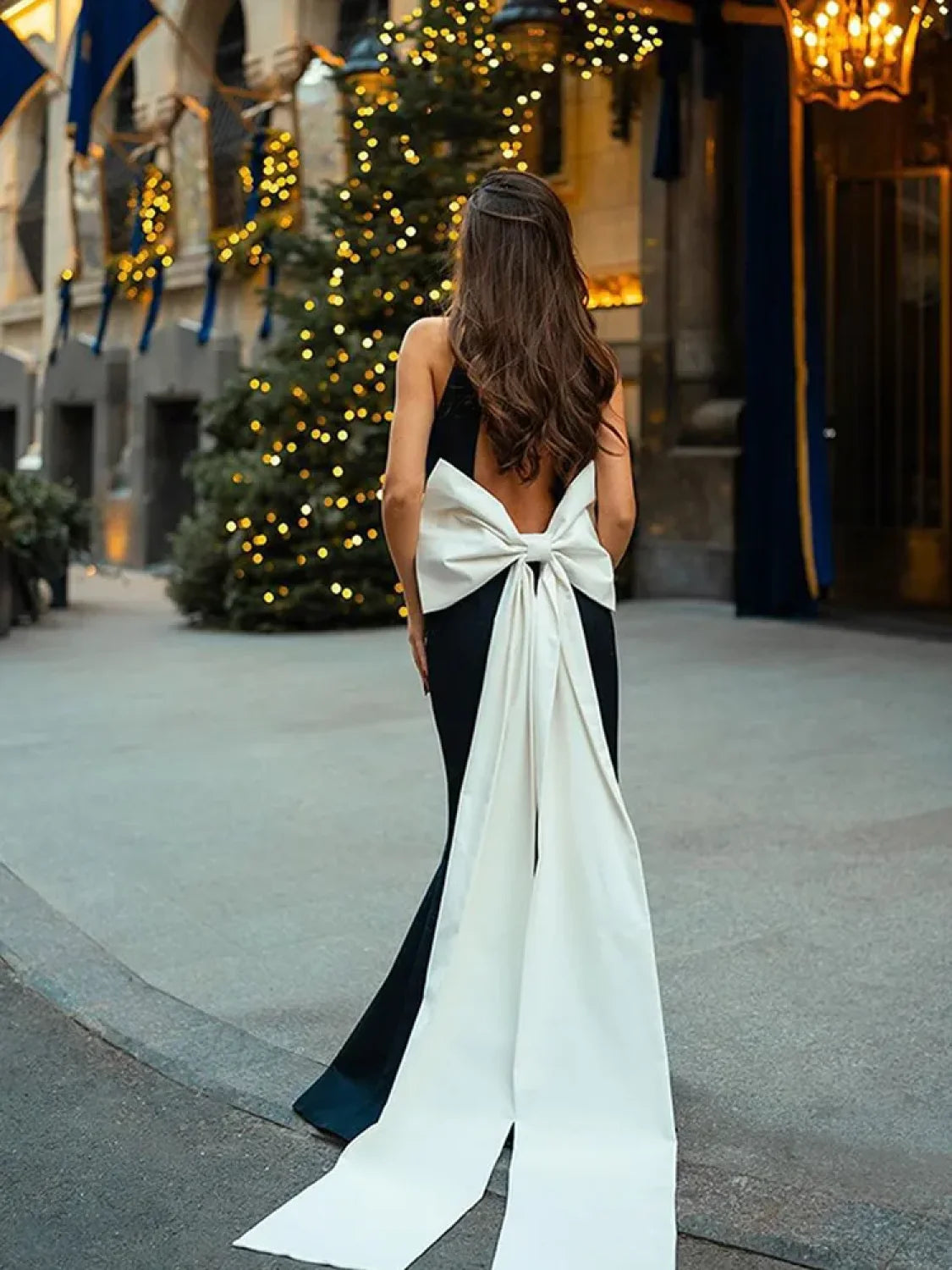 White Bow Backless Mini Party Dress Black And White / S Partydress-241208