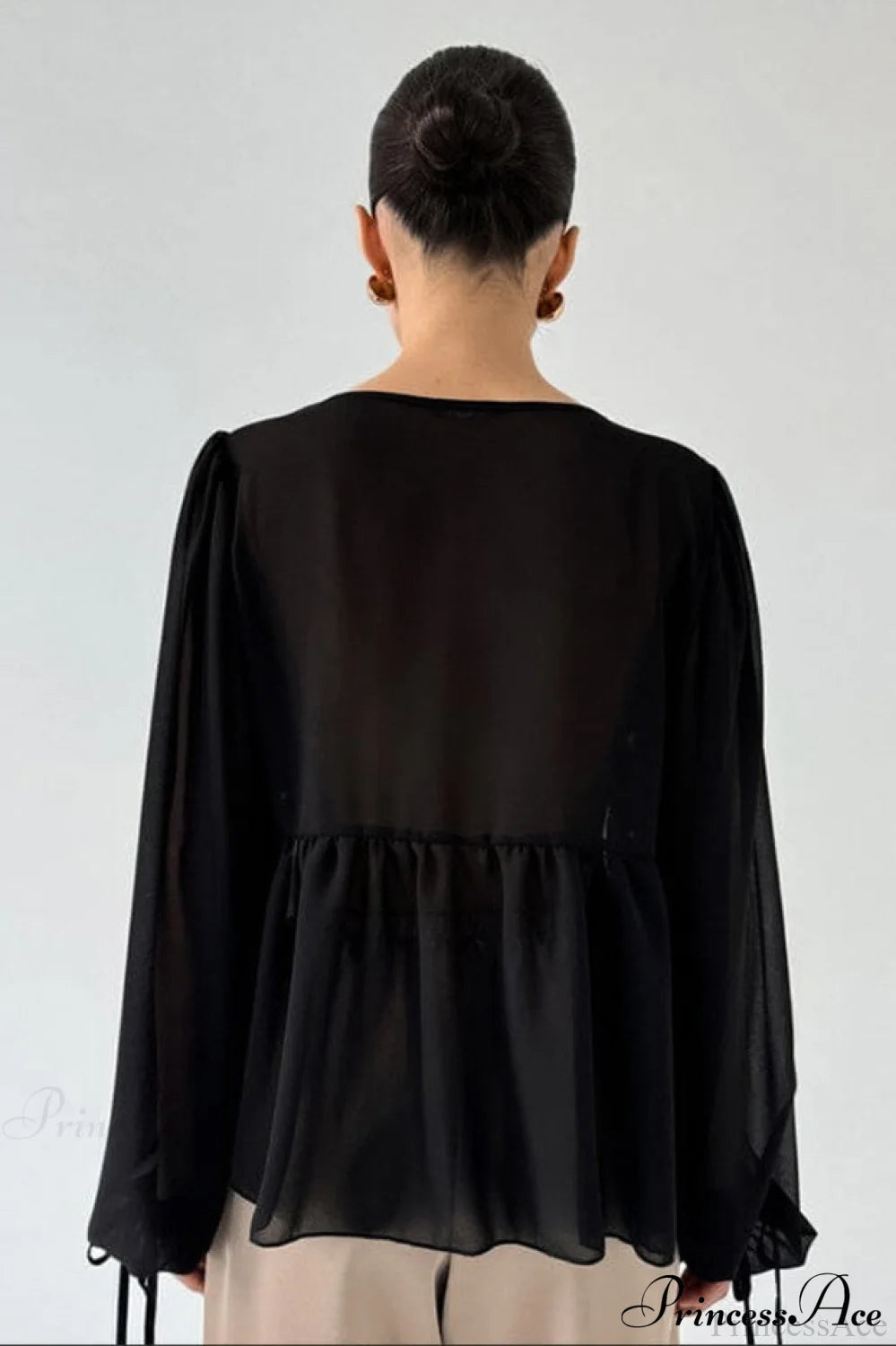 White Chiffon Ruffled Tie V Neck Blouse