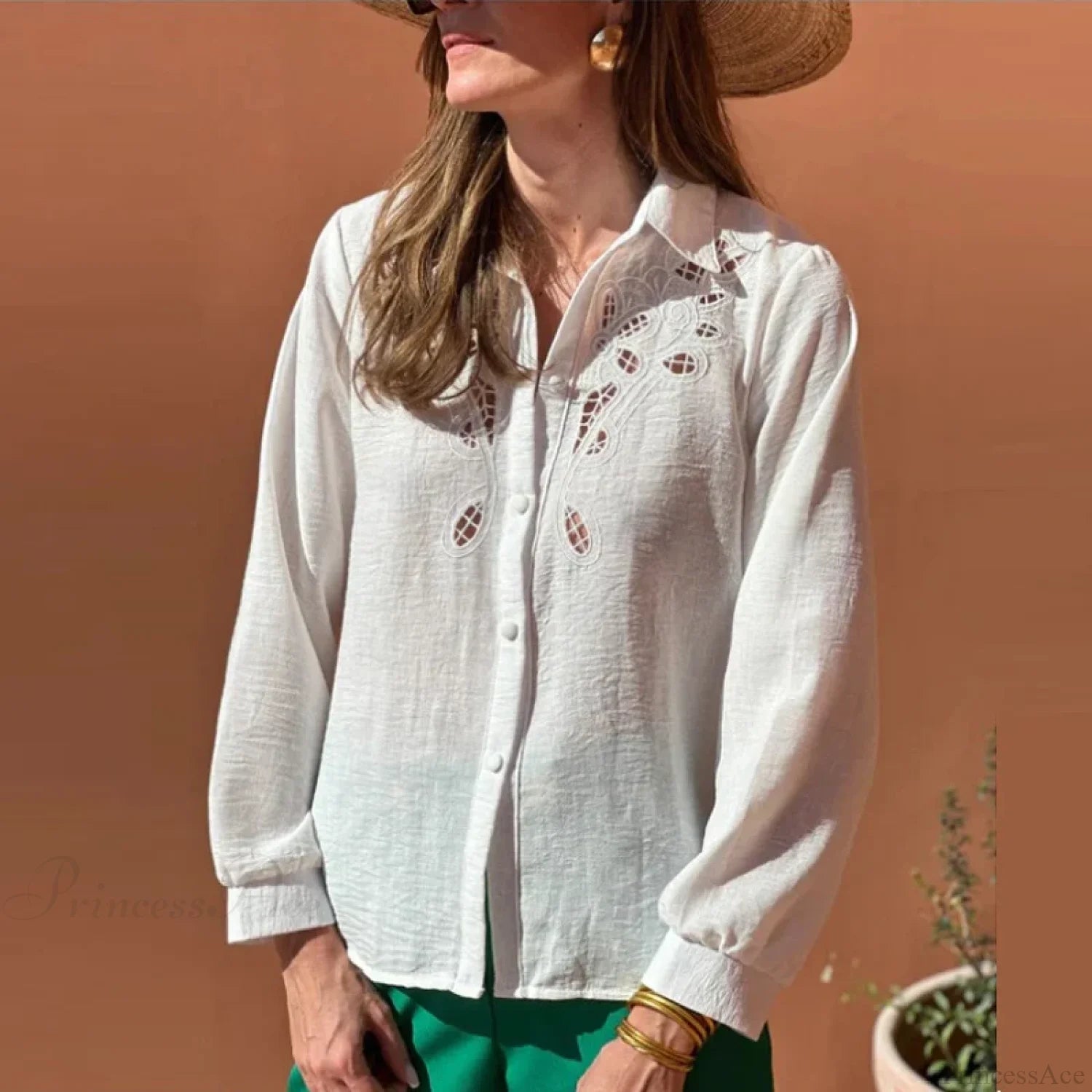 White Cotton Linen Lace Floral Embroidery Boho Blouse bohoblouse-250126