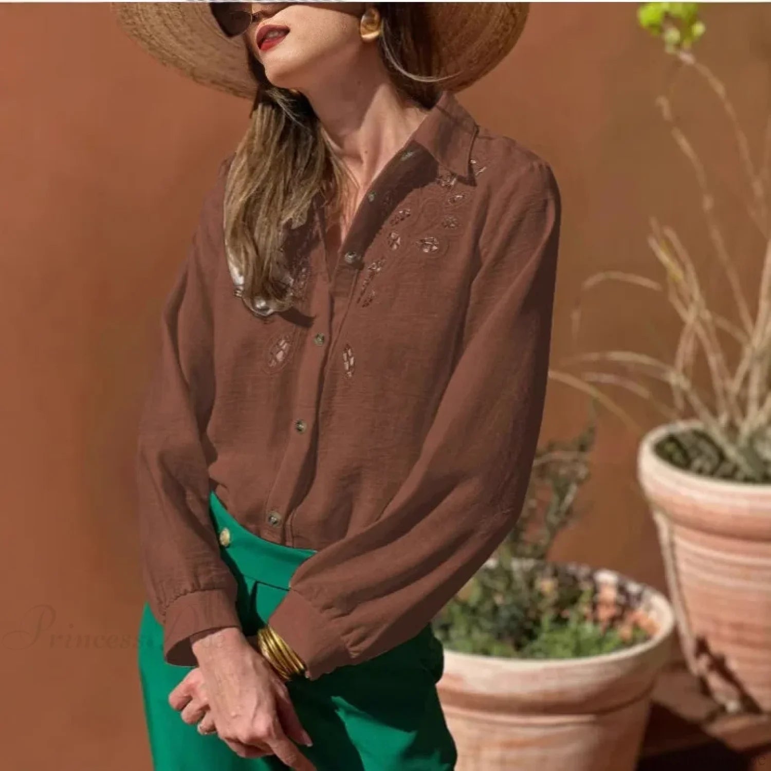 White Cotton Linen Lace Floral Embroidery Boho Blouse bohoblouse-250126