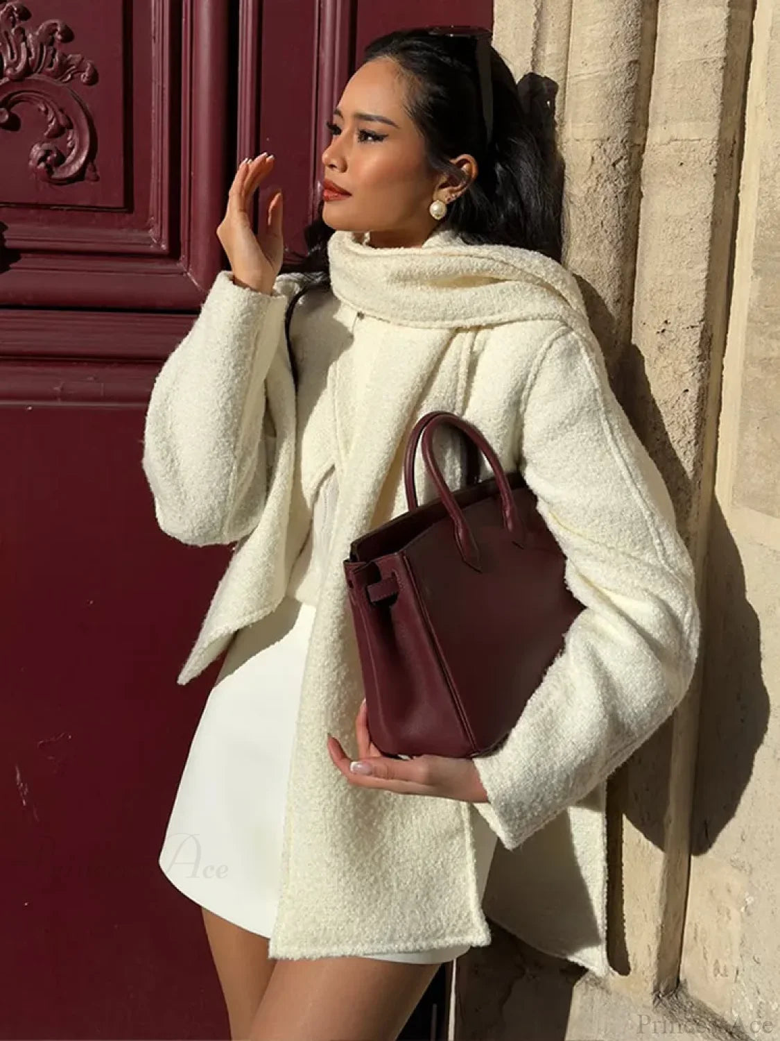 White Double Pocket Woolen Coat