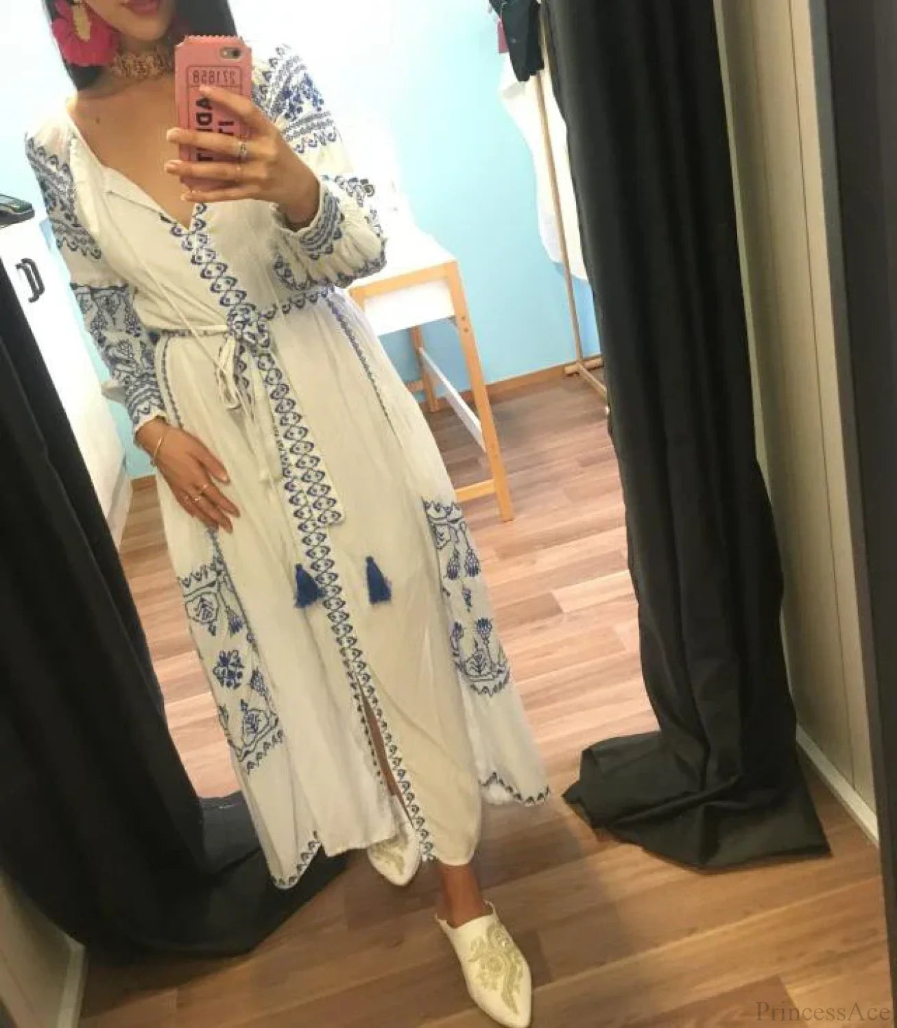 White Embroidered Cotton Maxi Dress bohodress-250126