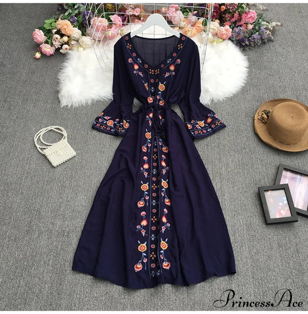 White Embroidered Puff Sleeve Maxi Dress Dresses