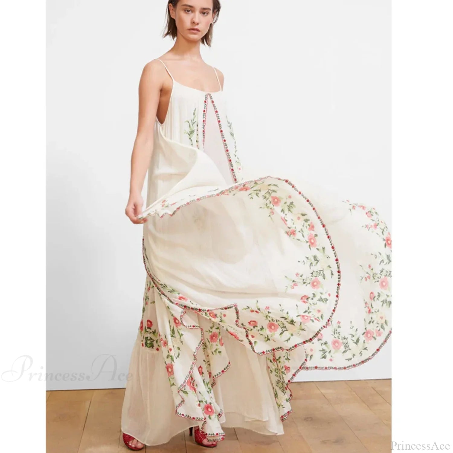 White Floral Embroidered Maxi Dress bohodress-250126