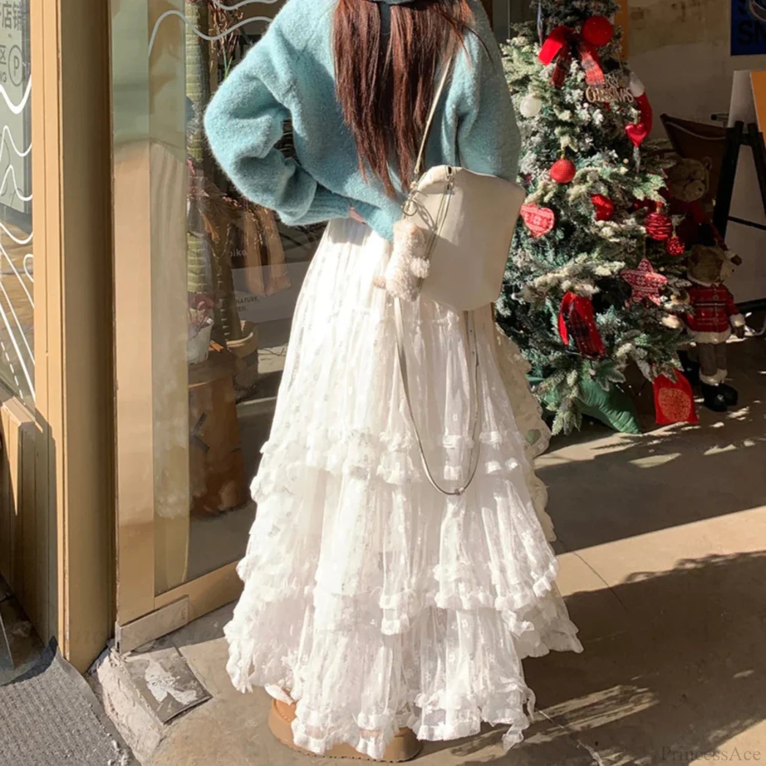 White Floral Tulle Floor-Length Skirt skirts-250223