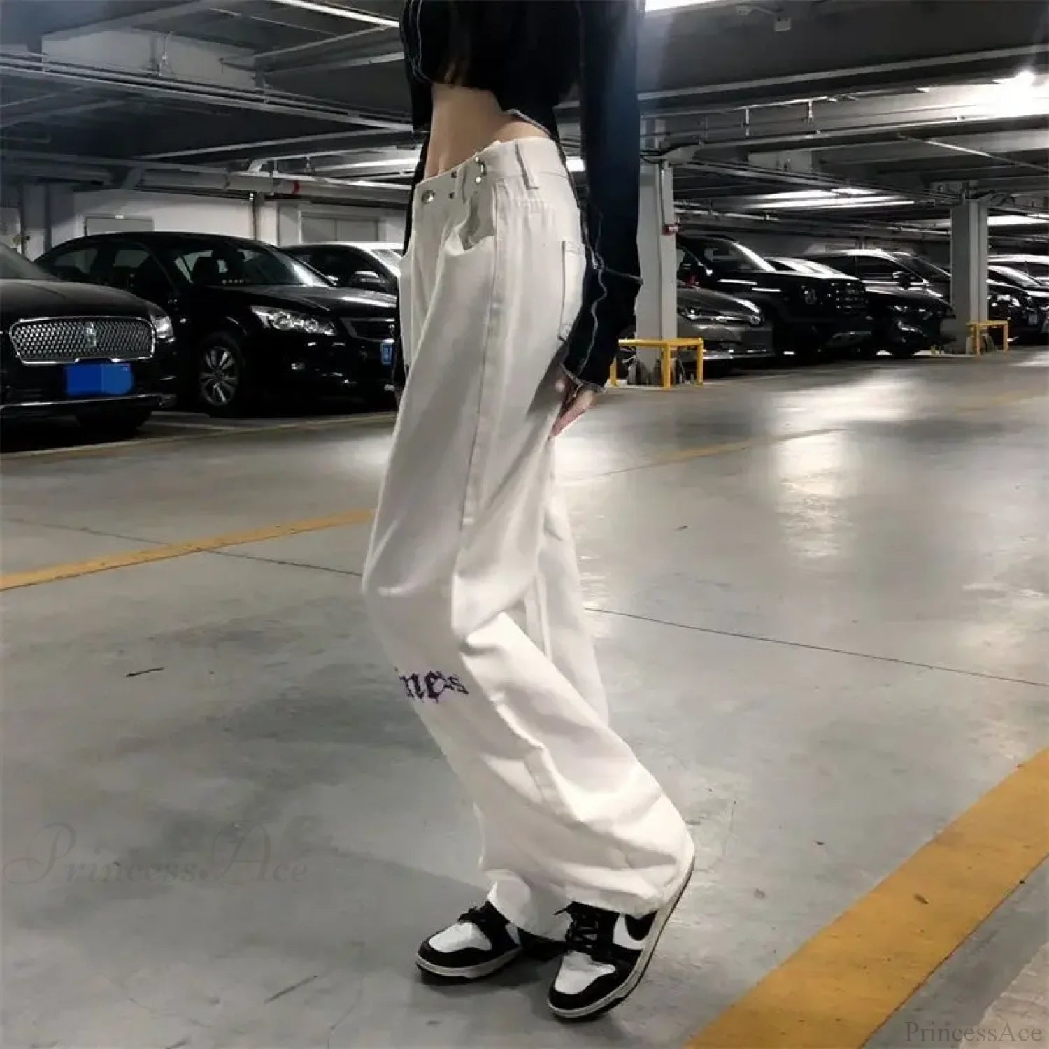 White High Waist Streetwear Pants