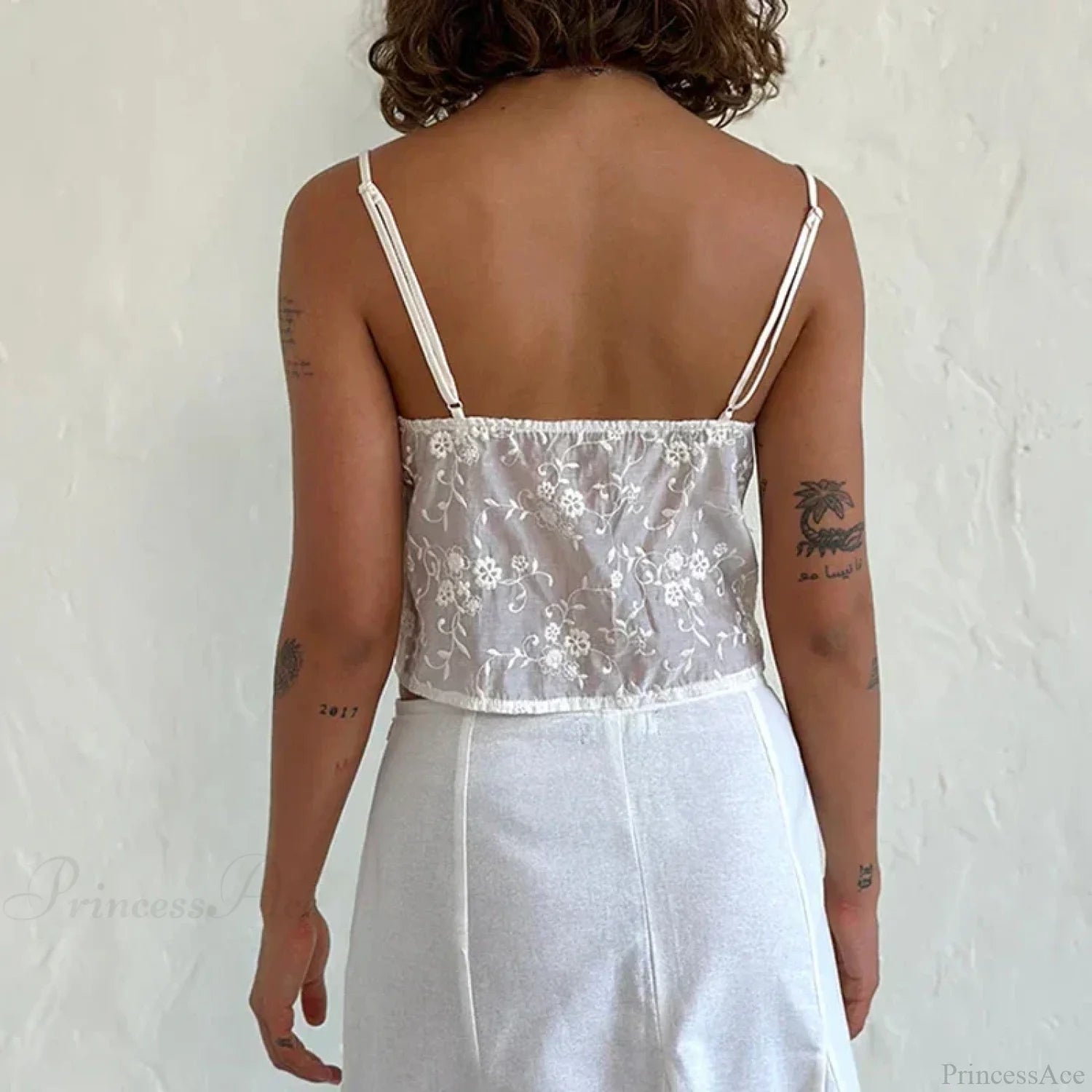 White Jacquard Floral Lace Trim V Neck Kawaii Fairycore 00s Y2K Camisole Crop Top croptop-250126