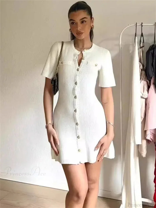 White Knit Pocket Mini Dress WHITE / S minidress-250223