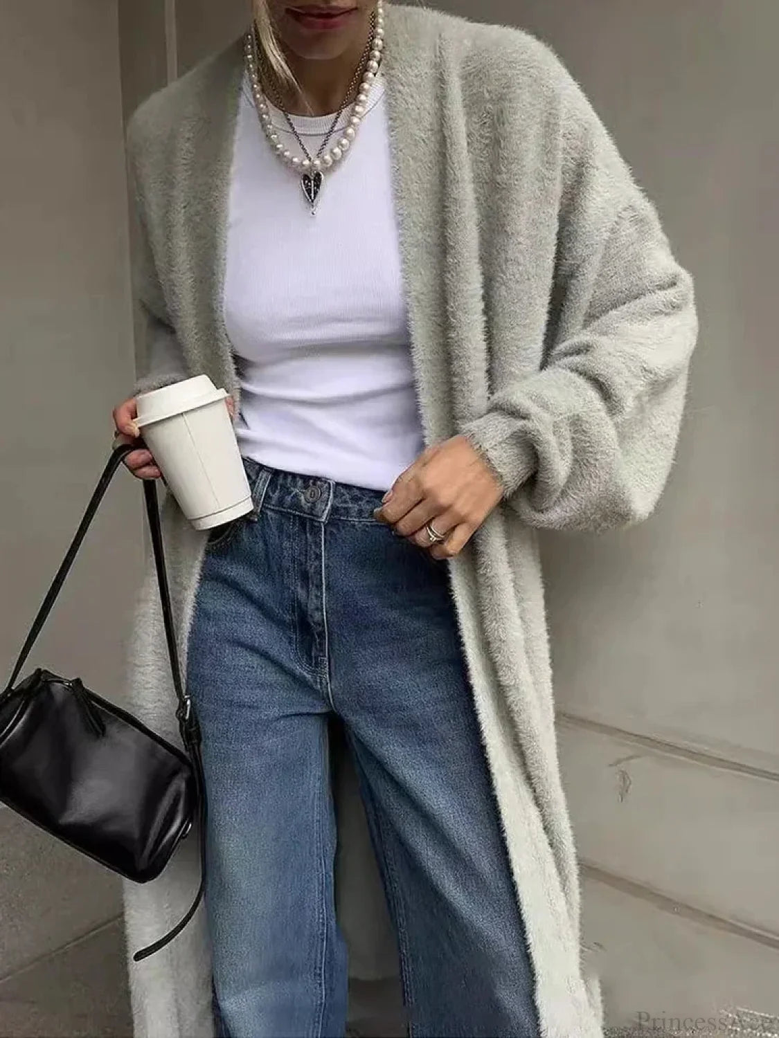 White Knitted Belted Fashion Cardigan