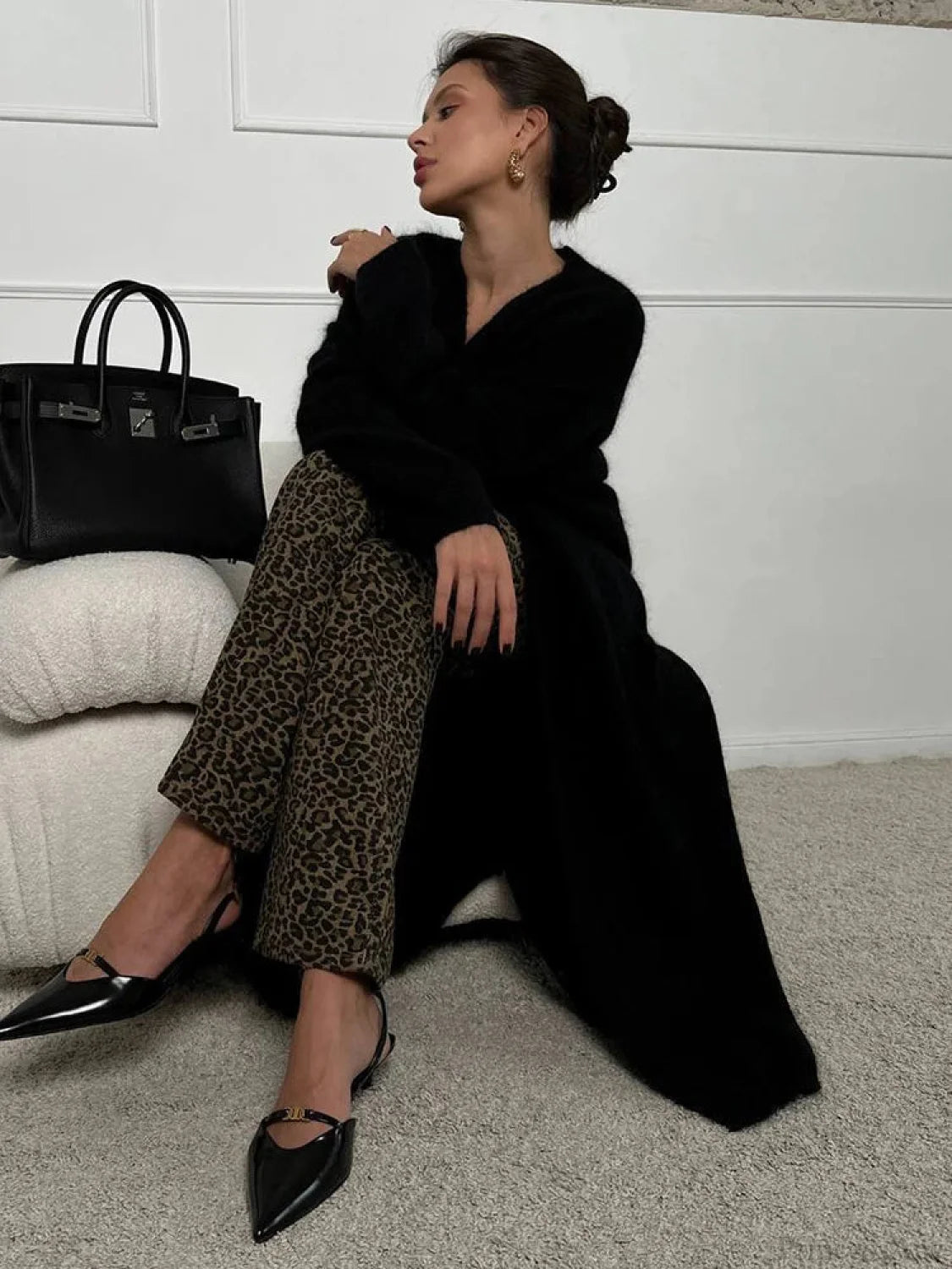 White Knitted Belted Fashion Cardigan Black / S