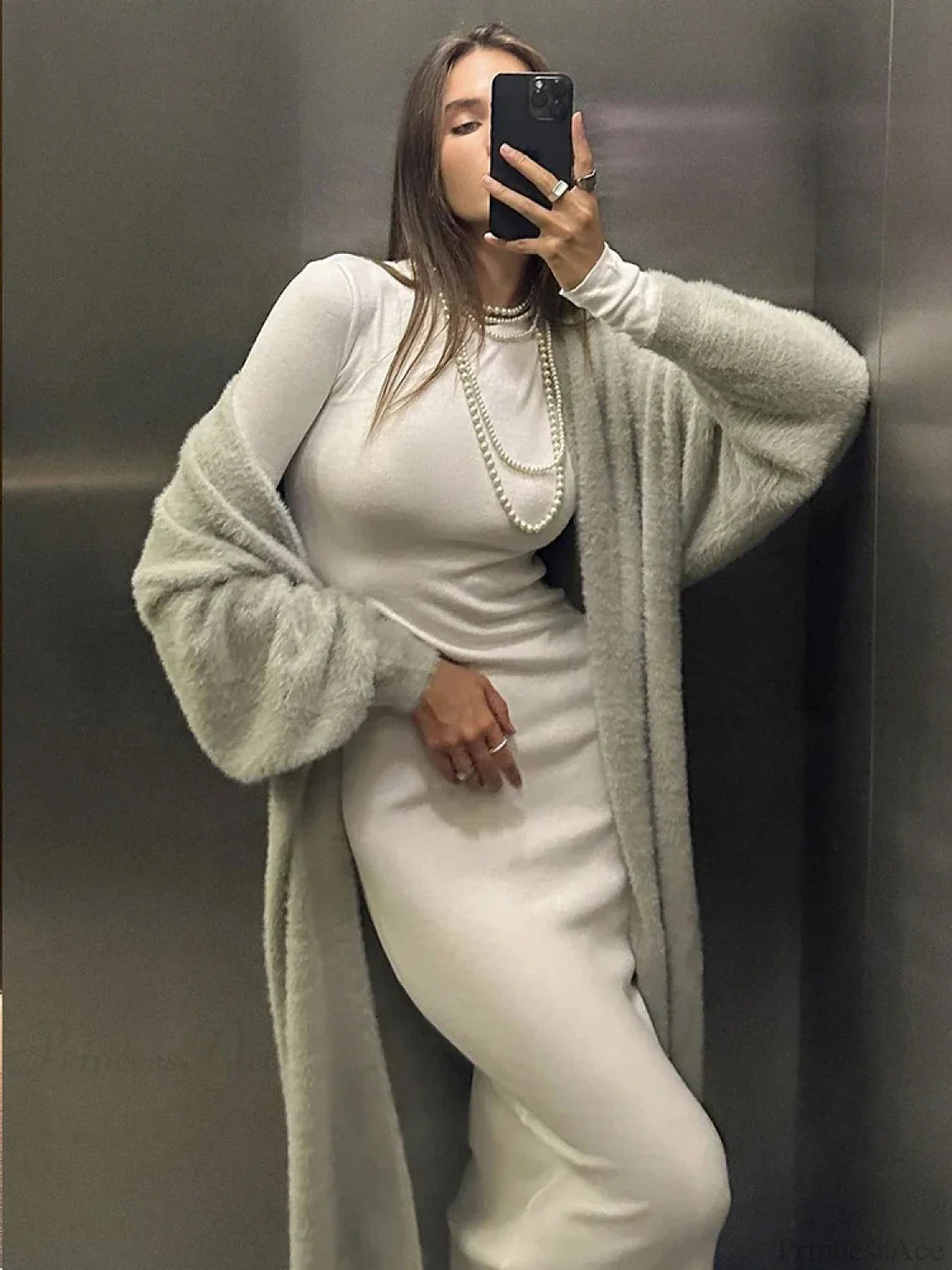 White Knitted Belted Fashion Cardigan Light Grey / S